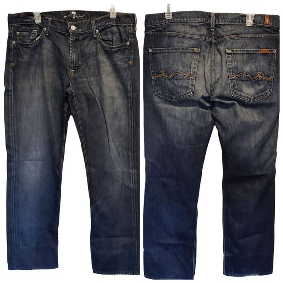 7 For All Mankind Straight Jeans Mens 36 Dark Blue Stretch Straight Leg - Picture 1 of 10